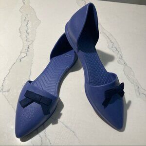 NATIVE Sz 11 Slide Pointy Toe Flats Shoes with Bow Lavender Blue Colourw…